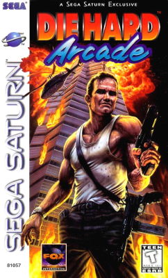 Front cover for Die Hard Arcade for the Sega Saturn.