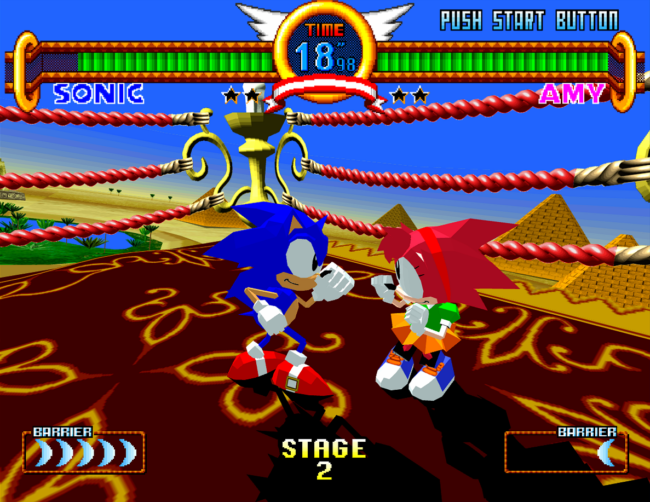 Sonic and Amy fight atop a magic flying carpet.