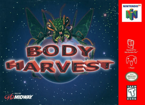 Front cover for Body Harvest on the Nintendo 64.
