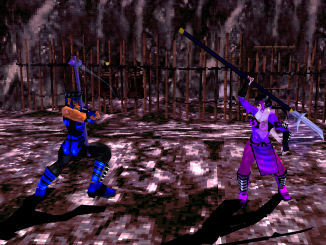 A one-on-one fight inside of a cave.