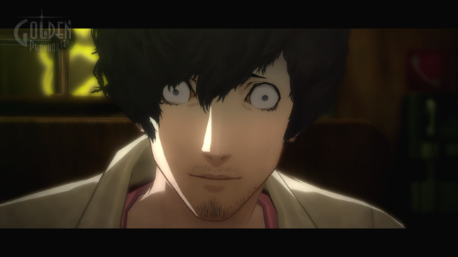 A startled Vincent stares at the camera in a story sequence in Catherine.