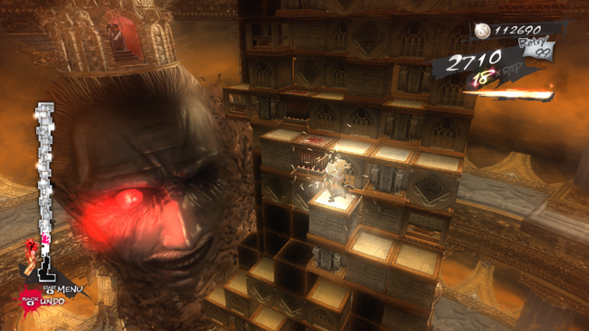 Vincent climbs the tower to escape a boss character.