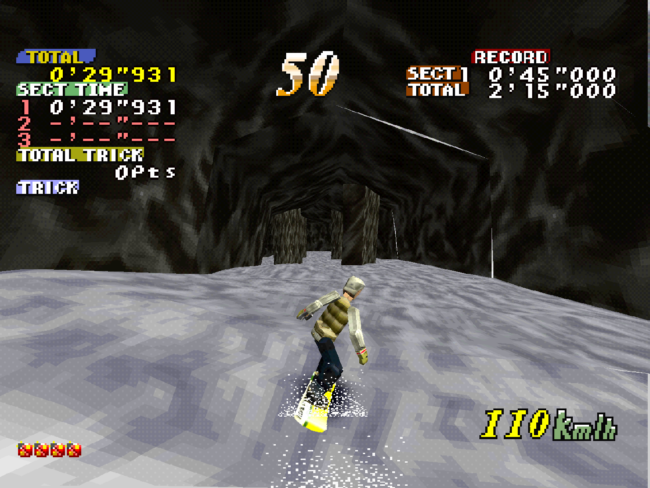 Racing through a cavern area in the intermediate stage.