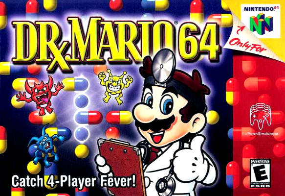 Front cover for Dr. Mario 64 on the Nintendo 64.