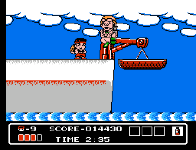 An NPC lowers a boat for Harry to use in one of the later stages.