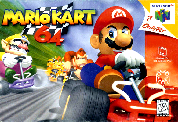 Front cover for Mario Kart 64 for the Nintendo 64.