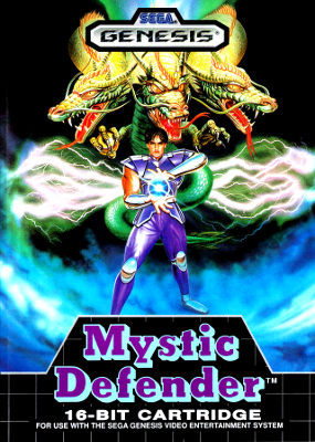 Front cover for Mystic Defender for the Sega Genesis.