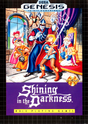 Front cover for Shining in the Darkness for the Sega Genesis.