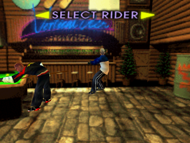 The character select screen depicting the inside of a ski lodge.
