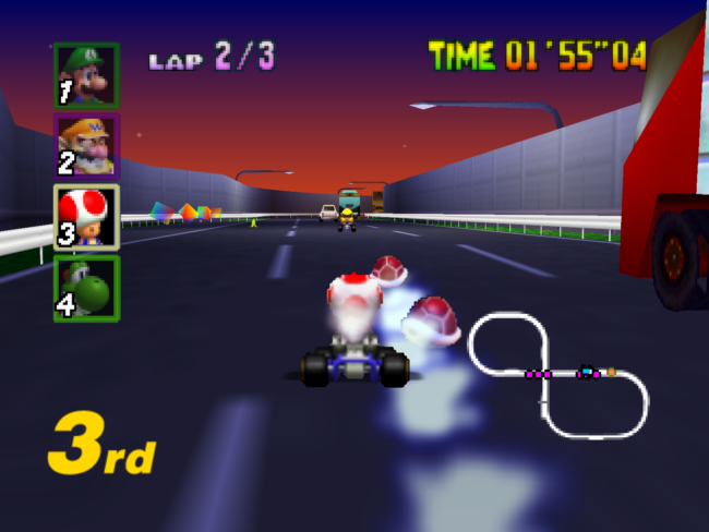 Racing as Toad in a Grand Prix in Toad's Turnpike.