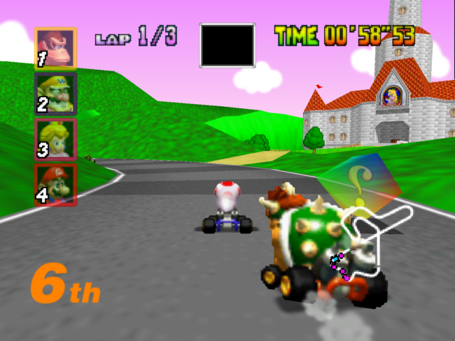 The castle from Super Mario 64 in the background of Royal Raceway.