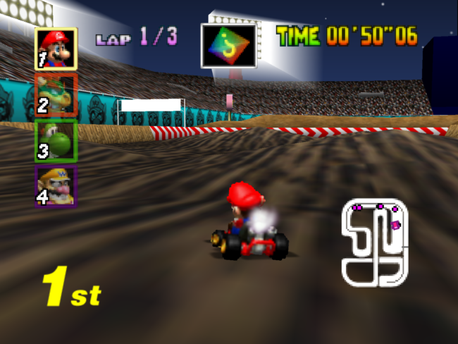 Sliding through the dirt in Wario's Stadium.
