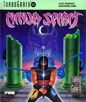 Front cover for Ninja Spirit for the Turbografx-16.