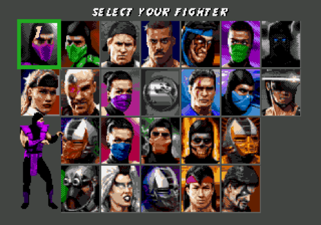 The character select screen in Ultimate Mortal Kombat 3.