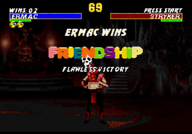 Ermac performs his friendship finishing move.