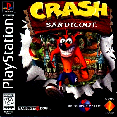 Front cover for Crash Bandicoot for the Sony PlayStation.