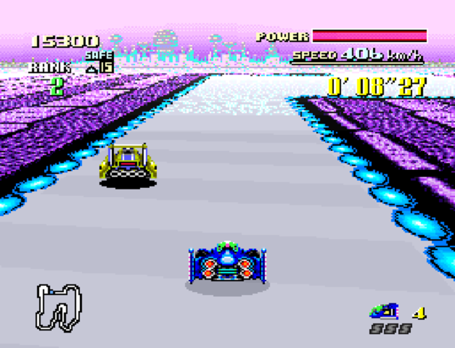 A blue and purple arctic themed stage in F-Zero.