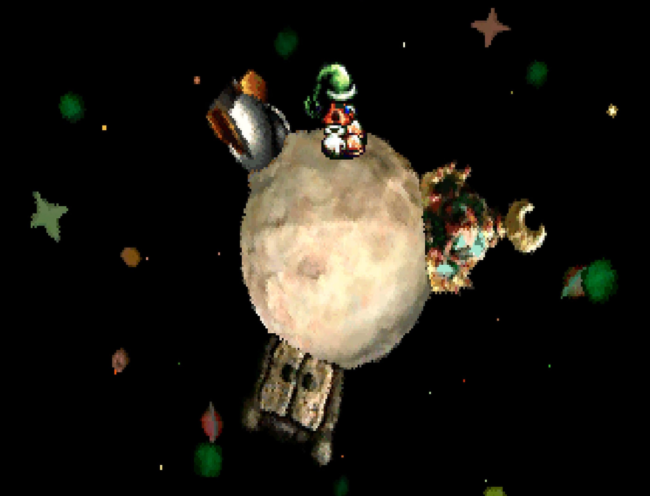 The player explores the small Moon at the end of the game.