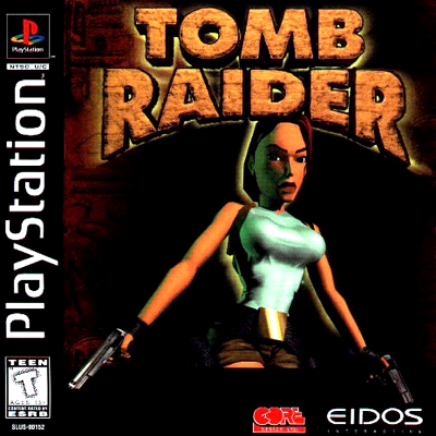 Front cover for Tomb Raider for the Sony PlayStation.