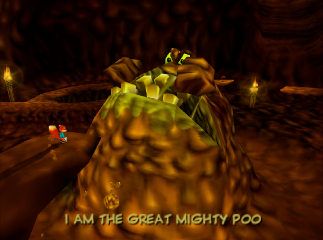 A musical sequence with the boss character the Great Mighty Poo.