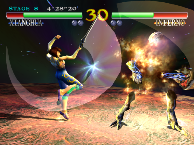 Xianghua and Inferno battle it out in the final fight of the arcade mode.