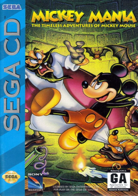 Front cover for Mickey Mania: The Timeless Adventures of Mickey Mouse for the Sega CD.