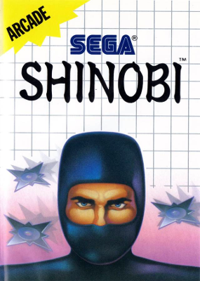 Front cover for Shinobi on the Sega Master System.