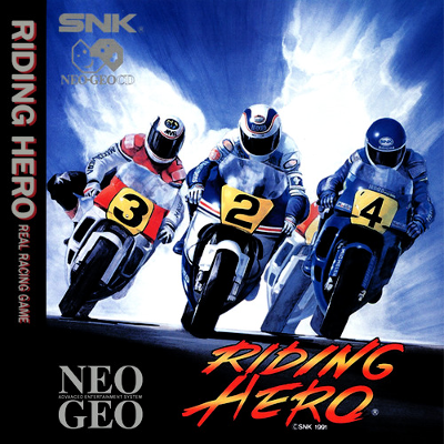 Front cover for Riding Hero on the Neo Geo CD.