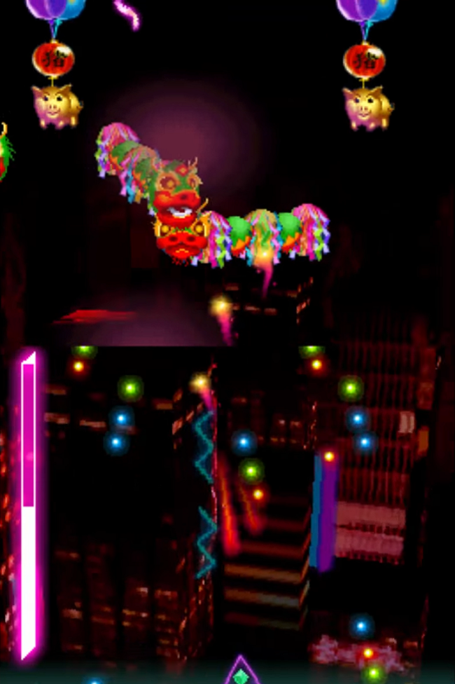 The player battles against a brightly colored Chinese style dragon.