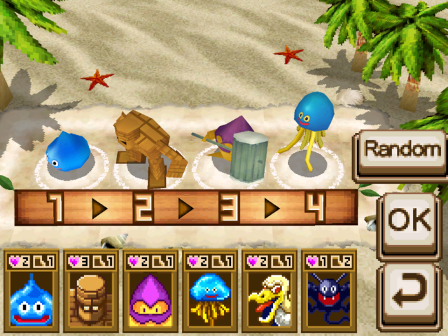 The interface for selecting which monsters you would like to use on your team before a match.