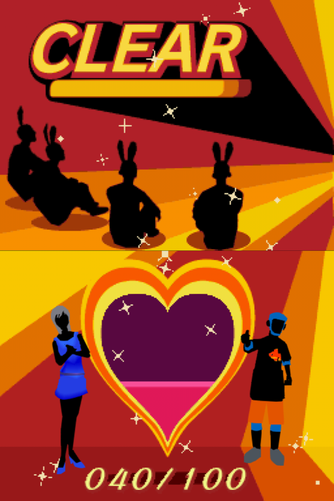The stage clear sequence showing how much love the player has accumulated.