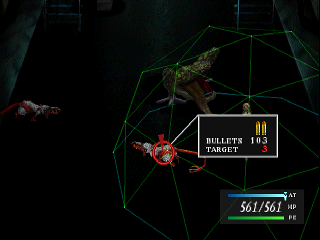The player targets an enemy during a battle in Parasite Eve.