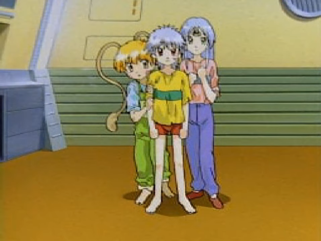 The opening cut-scene depicting the main cast as children.