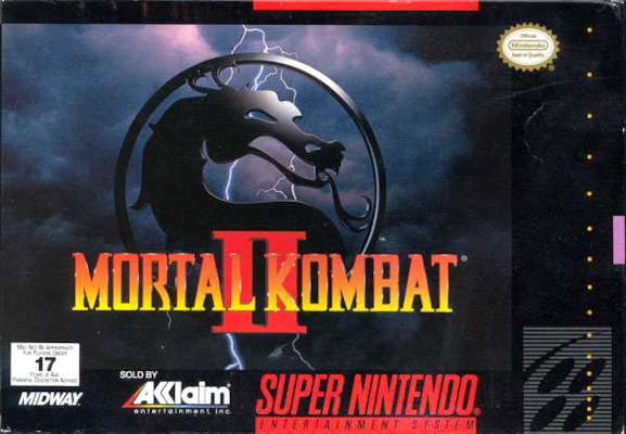 Front cover for Mortal Kombat II on the Super Nintendo.