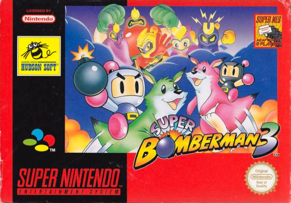 Front cover for Super Bomberman 3 for the Super Nintendo.