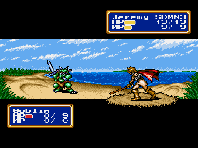 The main character of Book 1 attacks a foe in an early battle.