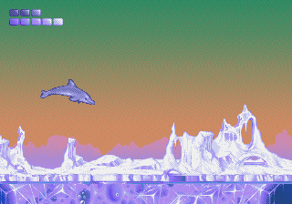 Ecco leaps out of the water toward an iceberg in the arctic zone.