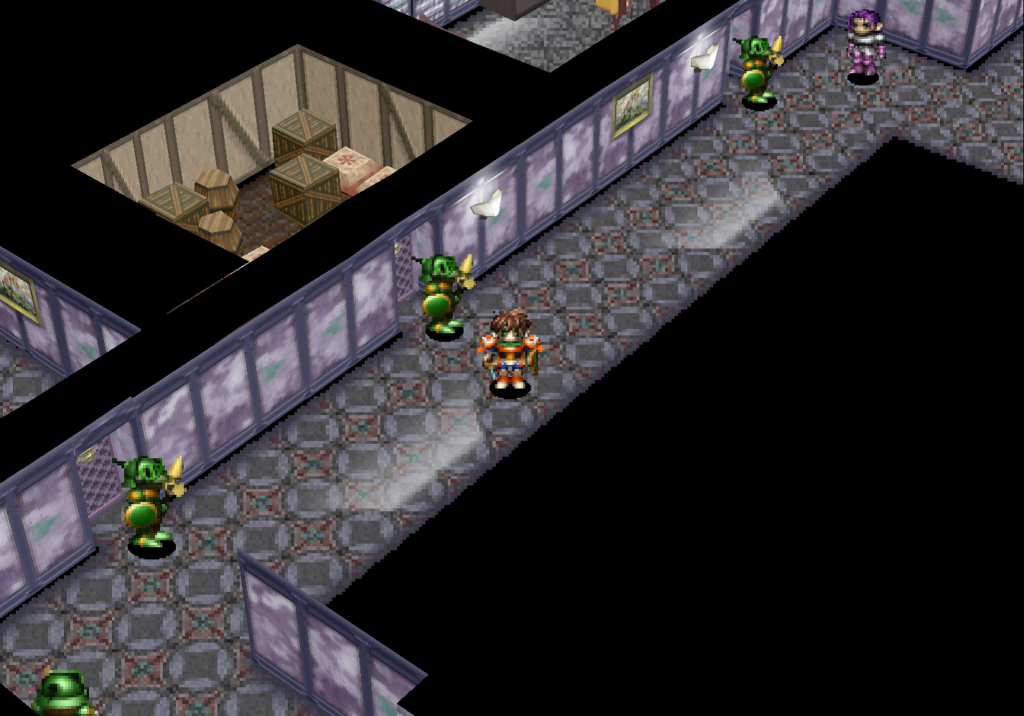 Symbios walks around inside of a castle area.