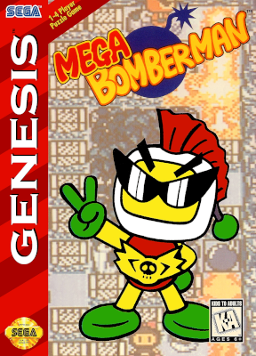 Front cover for Mega Bomberman for the Sega Genesis.