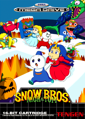 Front cover for Snow Bros on the Sega Genesis.