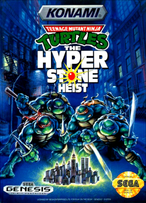 Front cover for Teenage Mutant Ninja Turtles: The Hyperstone Heist for the Sega Genesis.