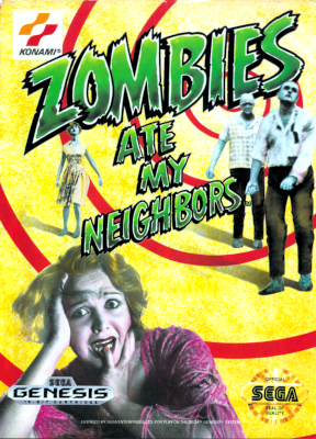 Front cover for Zombies Ate My Neighbors for the Sega Genesis.