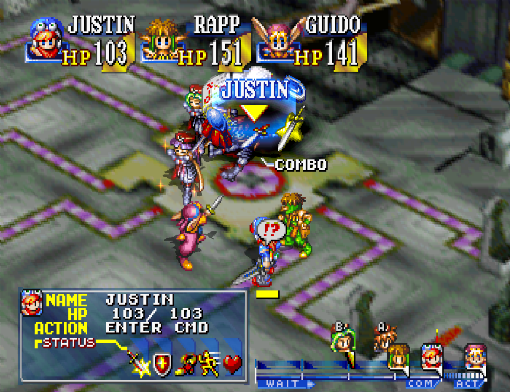 A boss battle late in the story of Grandia.