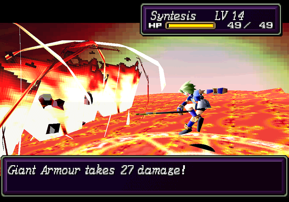 Casting a fire spell during a battle.