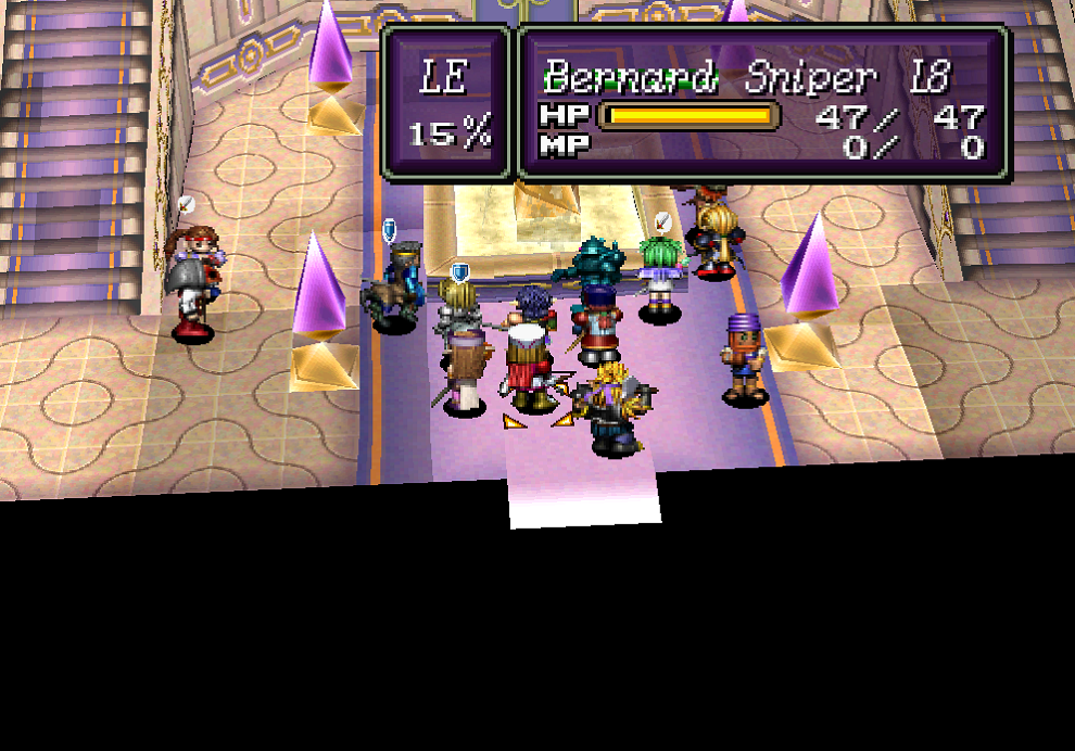 A typical battle scene indoors depicting the grid based movement.