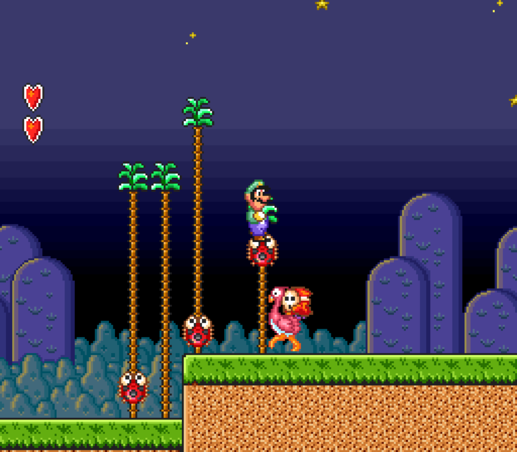 An outdoor night time scene in Super Mario Bros. 2.