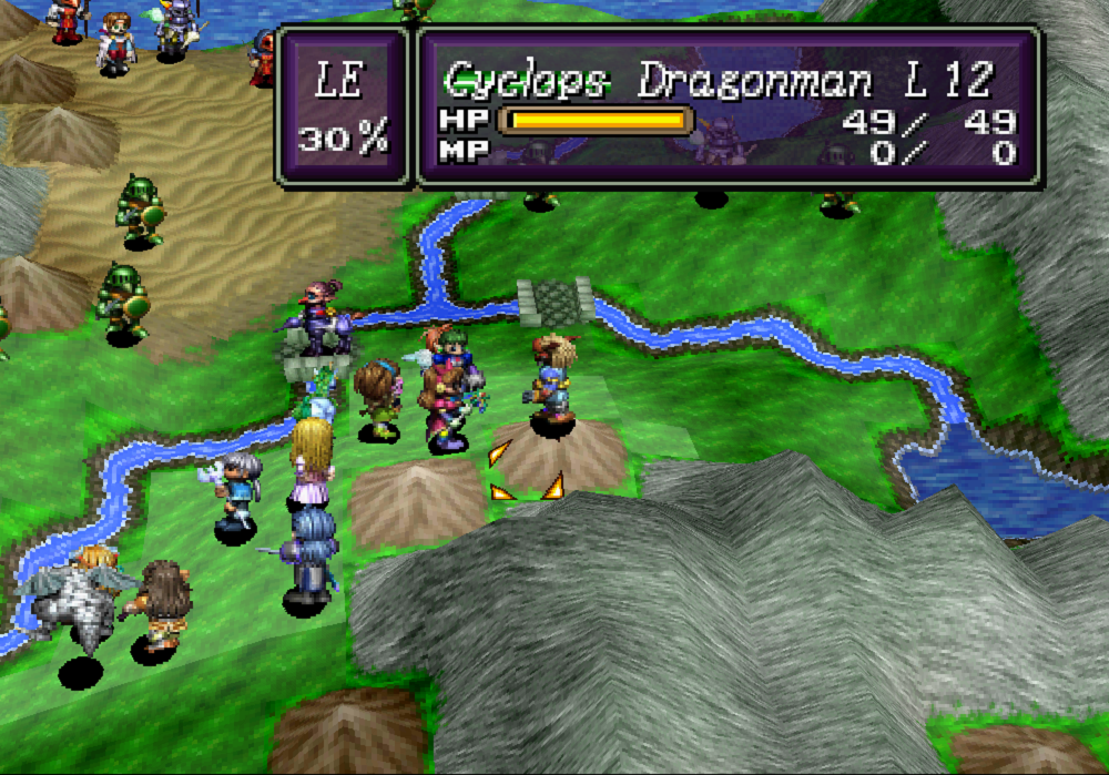 An outdoor battle map where the cast fights against an enemy party.