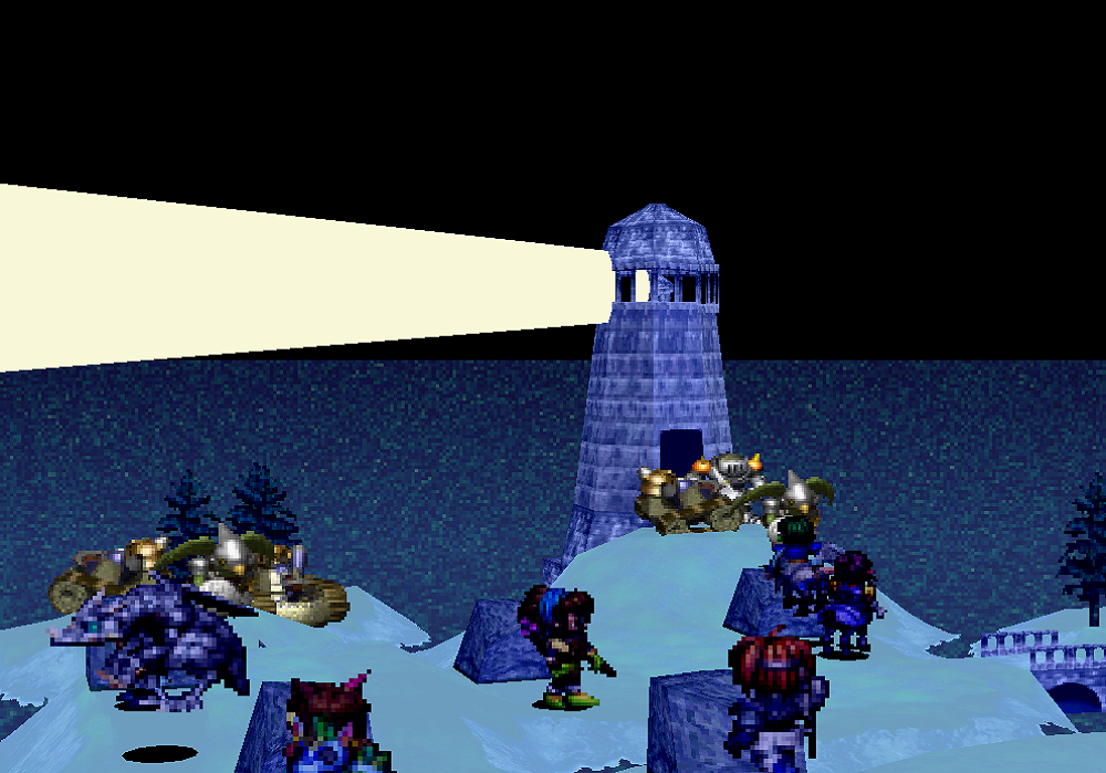 A lighthouse shines it's light during battle.