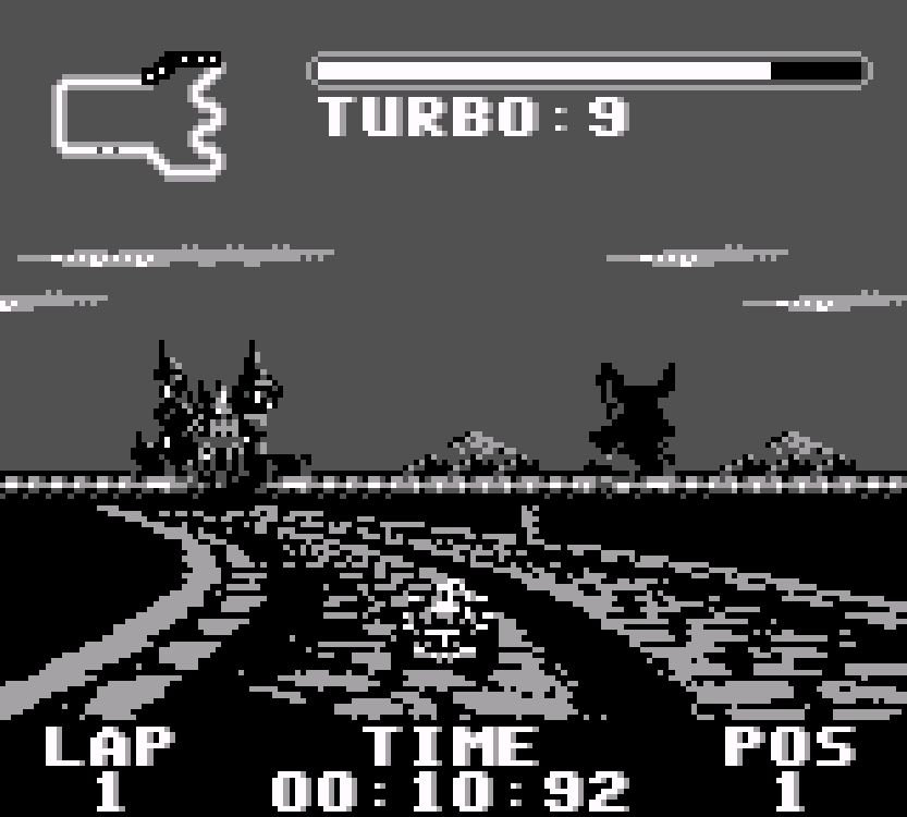 Competing on a night track with eerie scenery.
