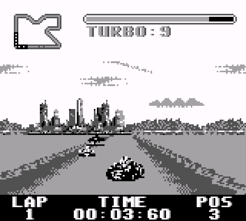 Three characters competing for first place on the final track in the first cup.